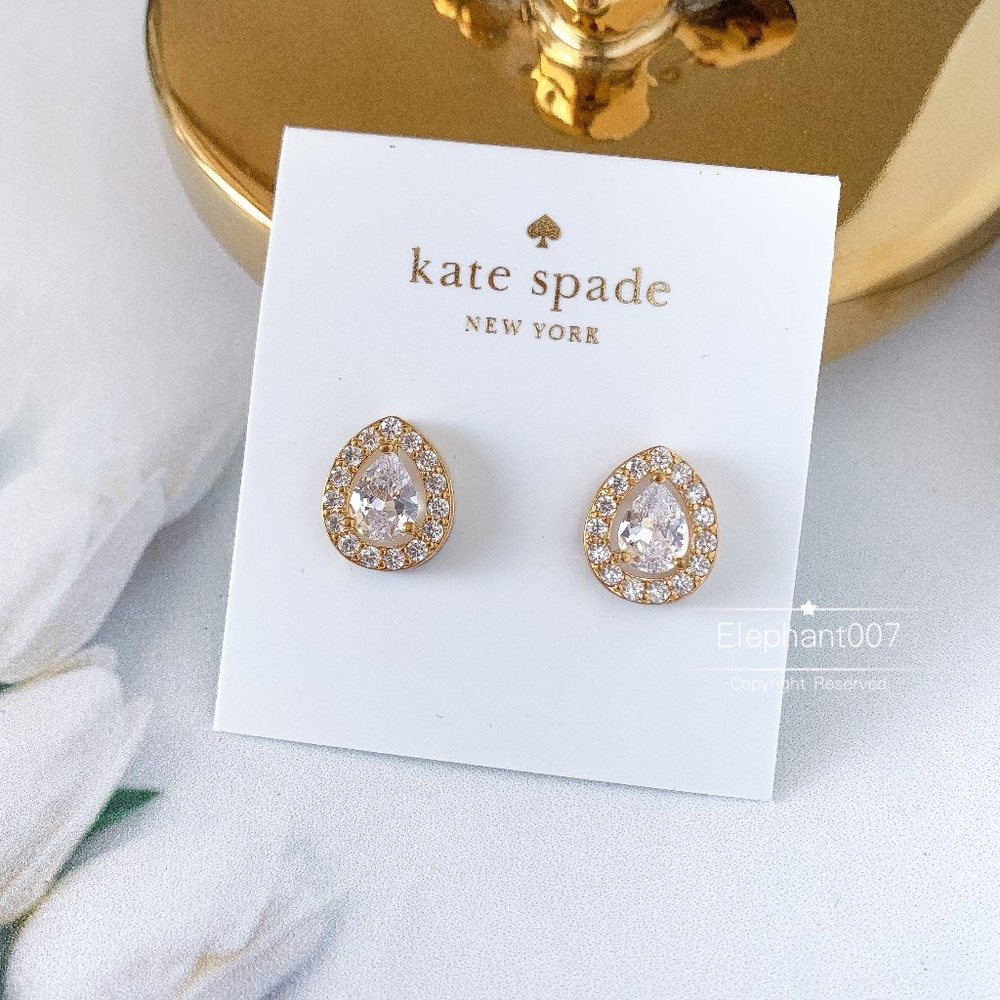 Kate Spade 18K Gold Pear Cut Crystal Halo Stud Earrings